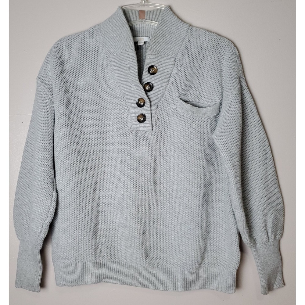 Lunya Cozy Cottonsilk Cotton Silk Pocket Henley Sweater XS Small‎ Light Gray